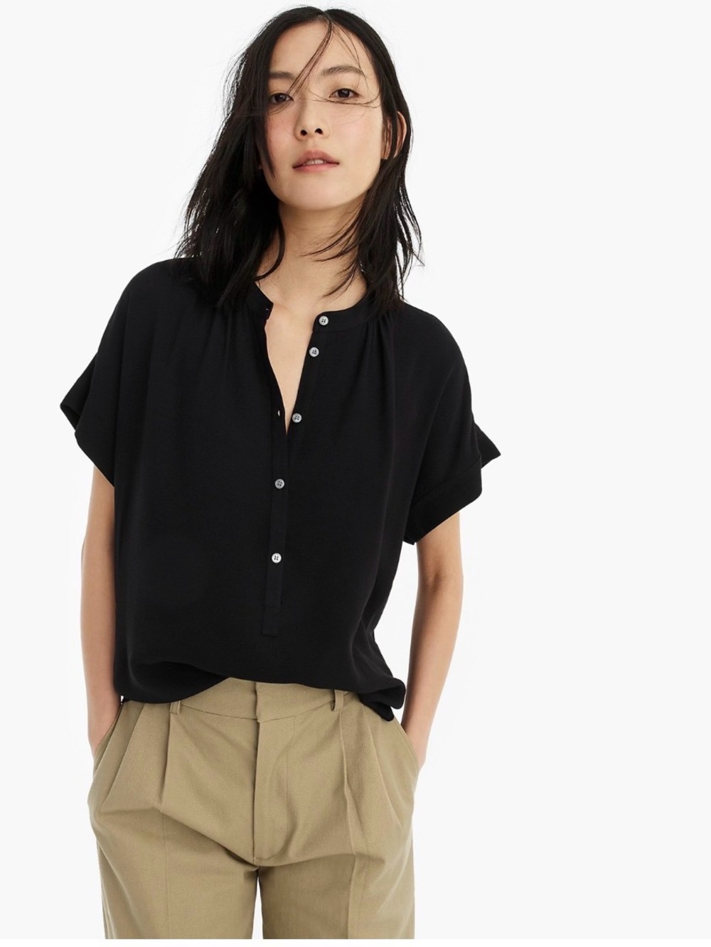 J. Crew / Point Sur black popover short sleeve relaxed fit top